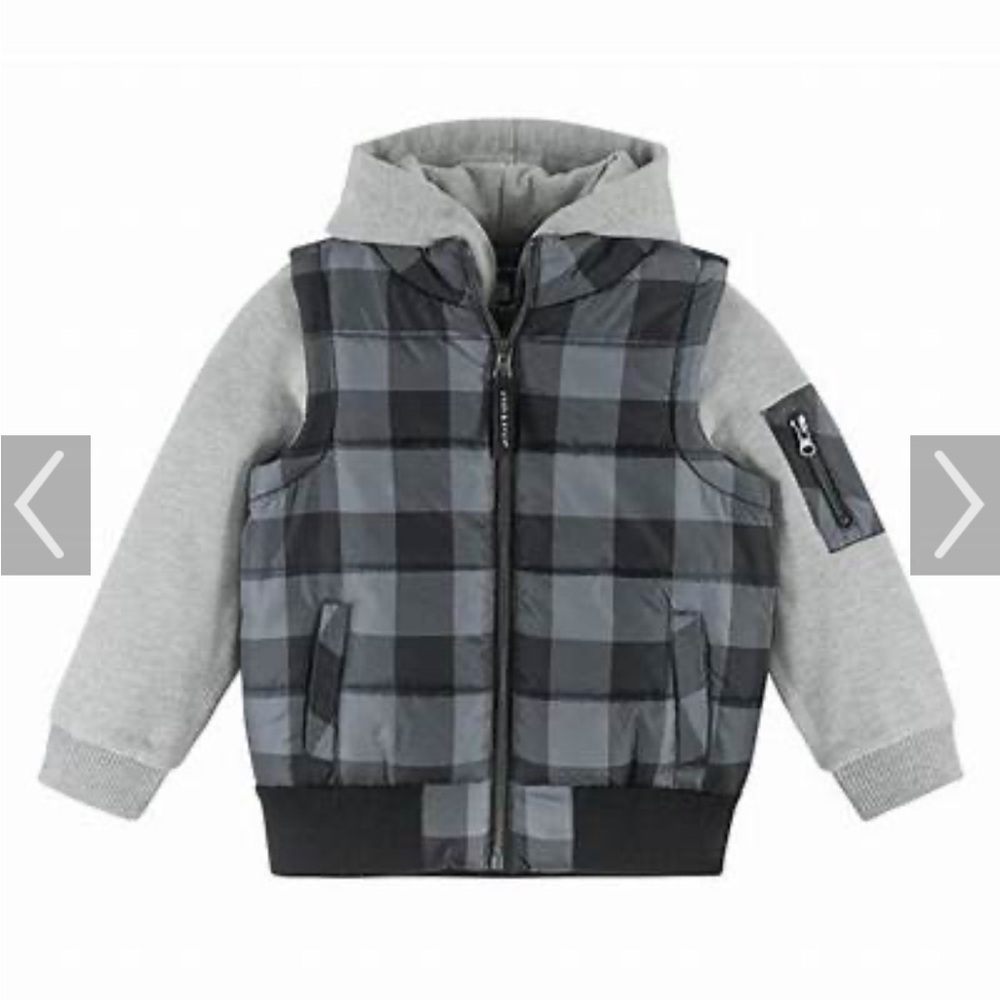 Andy & Evan Boys Buffalo Check Hoodie Vest Combo Jacket, Black/Gray, Size 12